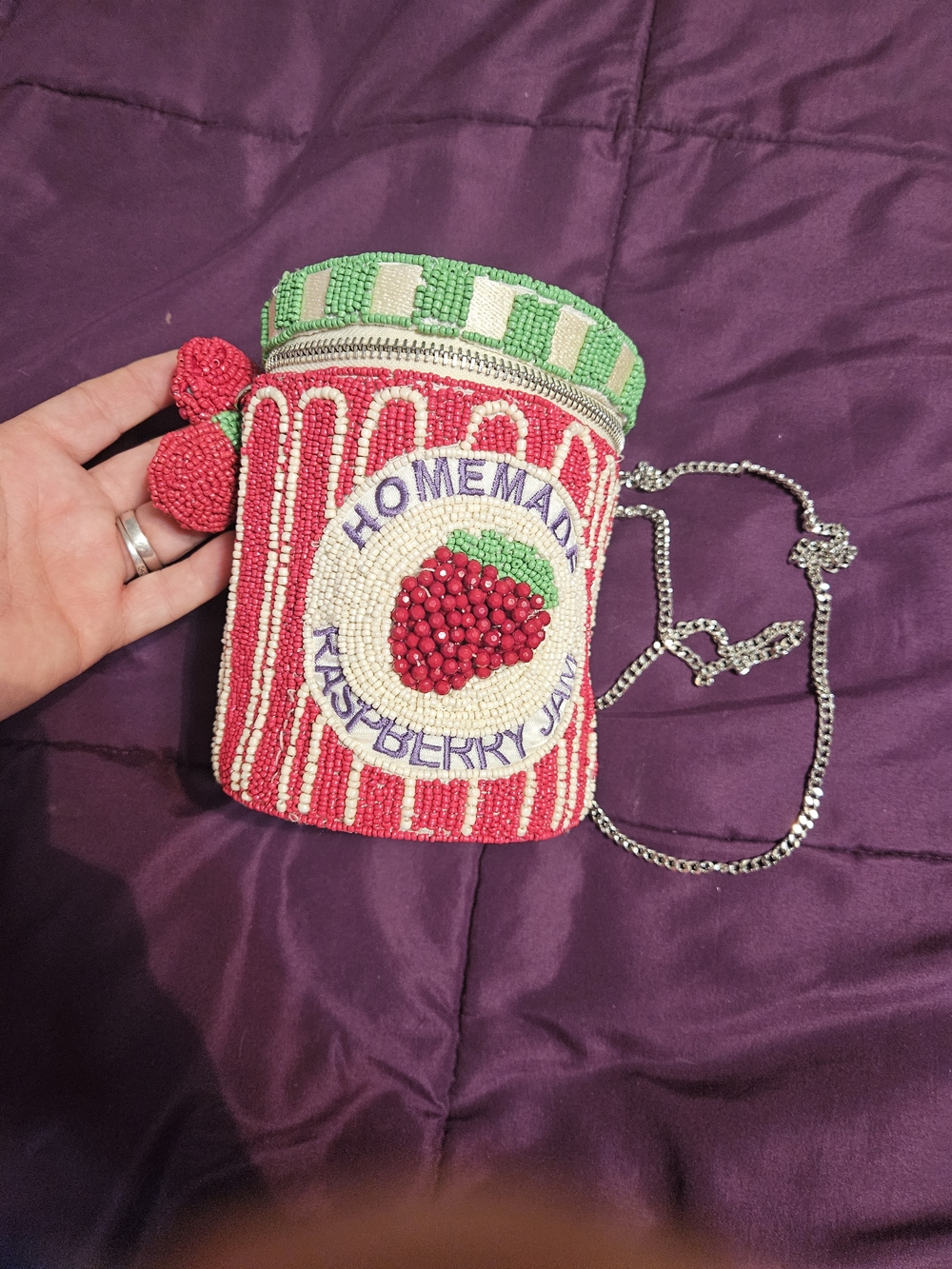 NWOT Beaded Raspberry Jam Crossbody Bag - Handmade Style